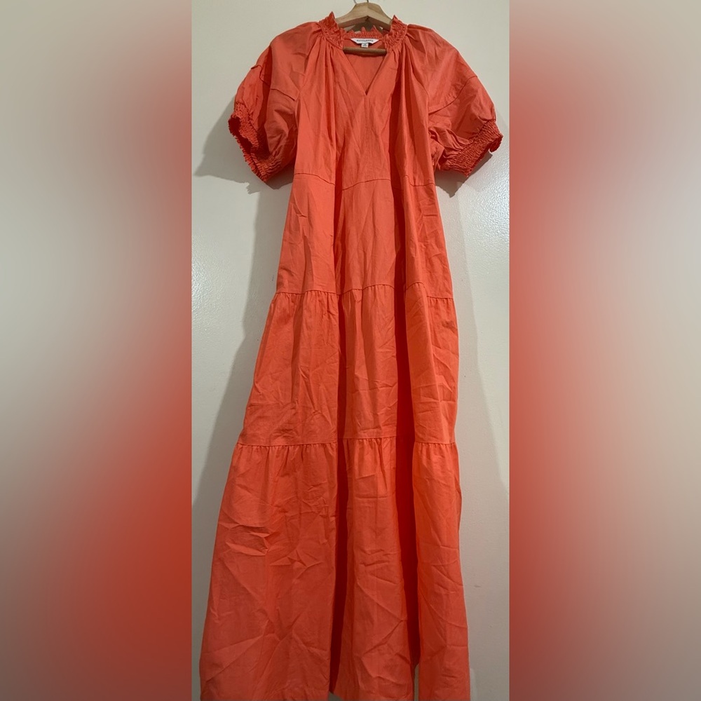 Autograph Coral Tiered Maxi Dress with Puff Sleeves